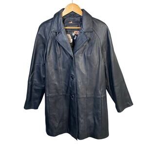 Vintage Y2k Leather Jacket Women Size Medium Black Mid Length Grunge Punk 90s